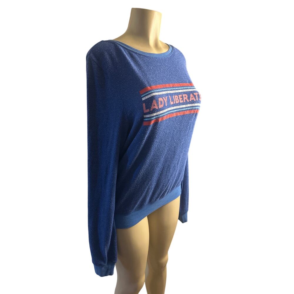 Women S Wildfox Blue Sweatshirt Lady Liberated Baggy Pullover Burnout Slate
